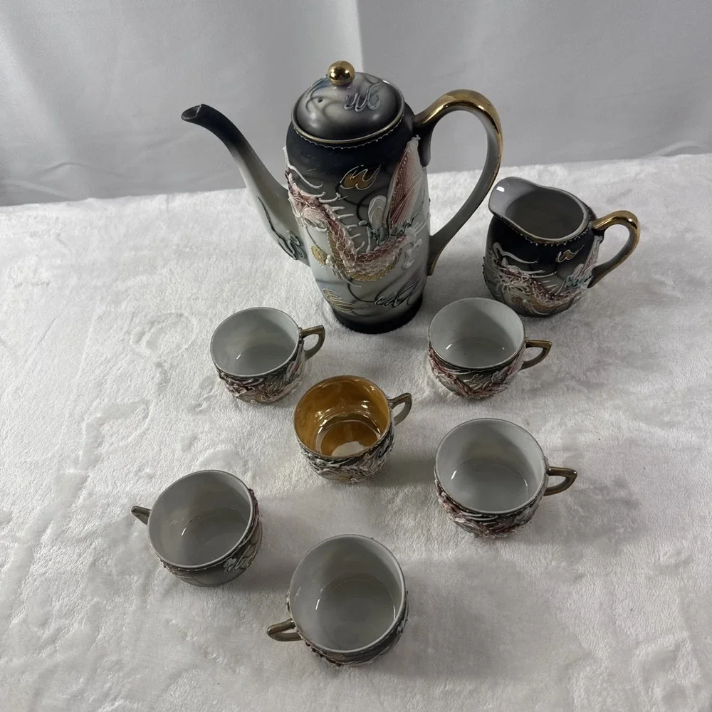 Vintage Fairyland Dragonware  Teapot Creamer W/ 6 Cups